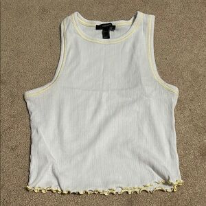 Forever 21 White and Yellow Ribbed Tank Top